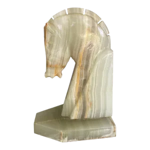 1960s Banded Calcite Carved Horsehead Bookend