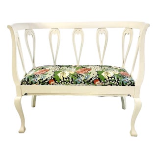 1940s Vintage Gustavia Edwardian Swedish Belgian Settee Bench, After Josef Frank, Newly Refurnished For Sale