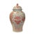 Ceramic Pink Orange Off White Flowers Fishes Graphic Round Ceramic Jar For Sale - Image 7 of 7