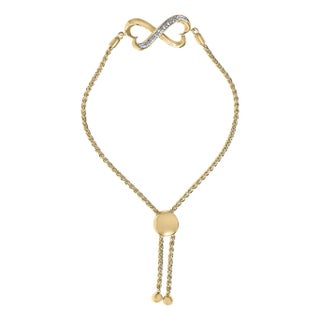Gold Vermeil Diamond Accent Heart Infinity Bolo Bracelet For Sale