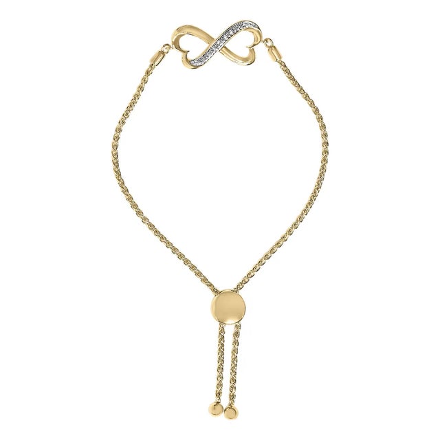 Gold Vermeil Diamond Accent Heart Infinity Bolo Bracelet For Sale