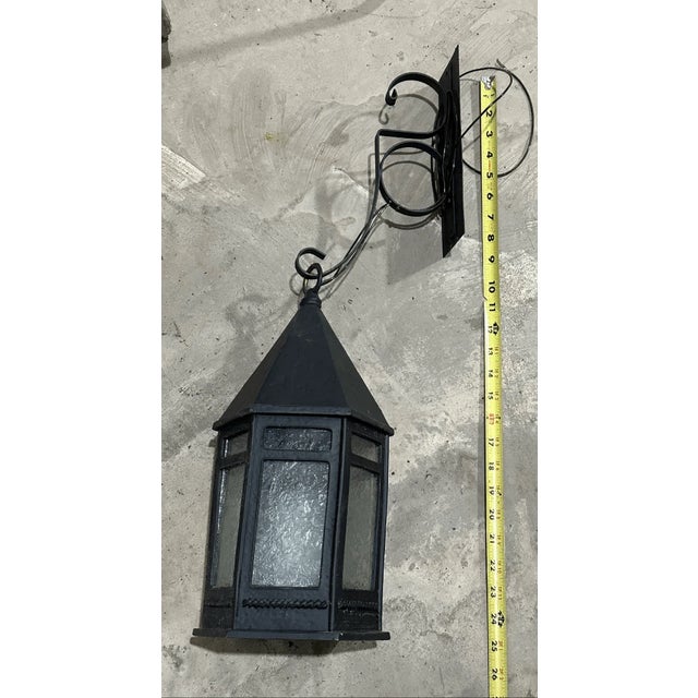 Early 20th Century Vintage Gothic Style Iced Glass & Iron Pendant Lantern For Sale - Image 5 of 6