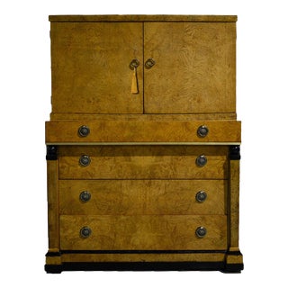 Vintage Empire Style Burlwood Biedermeier Neoclassical Armoire For Sale