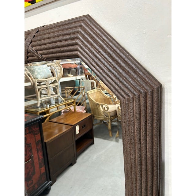 Chic brown 20th Century Harrison Van Horn Ribbon and Reed mirror to hang in your space.