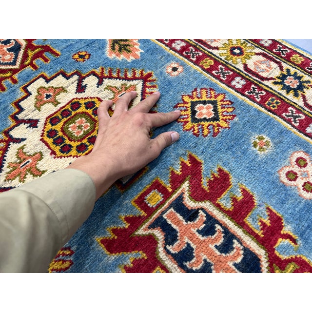 Blue and Burgundy Kazak Wool Runner Rug, Tribal Hallway Rug, 2'9" X 13'1" For Sale - Image 9 of 15