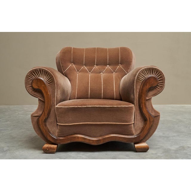 Vintage Art Deco Lounge Chair in Velvet and Oak, 1930s For Sale - Image 4 of 14