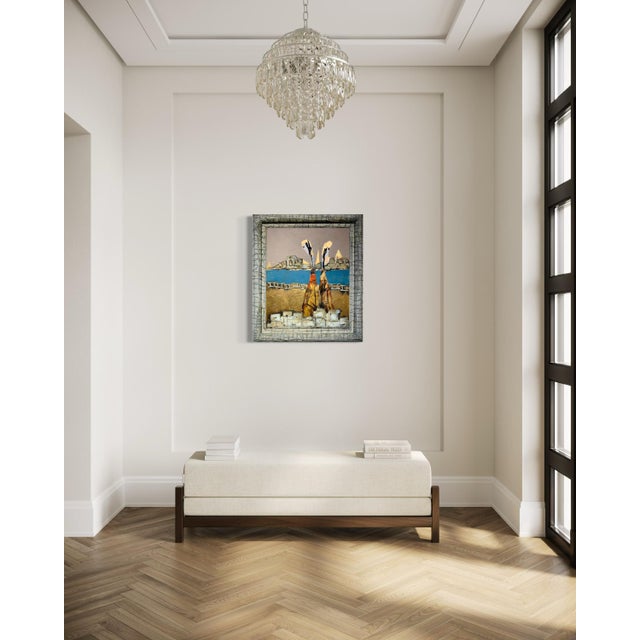 Metal Andrea Stella "Golden Beach" Gold Leaf Oil Mixed Media Painting, Coastal Figurative Abstract, Italian Contemporary Art, 2010 For Sale - Image 7 of 8