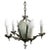 Five-arm geometric Art Deco chandelier with candle-style lights and a light-up slat glass center. The piece features...
