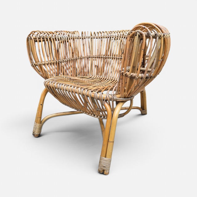 Tan Late 20th Century Attributed to Franco Albini Italian Pencil Reed Rattan Chair For Sale - Image 8 of 16