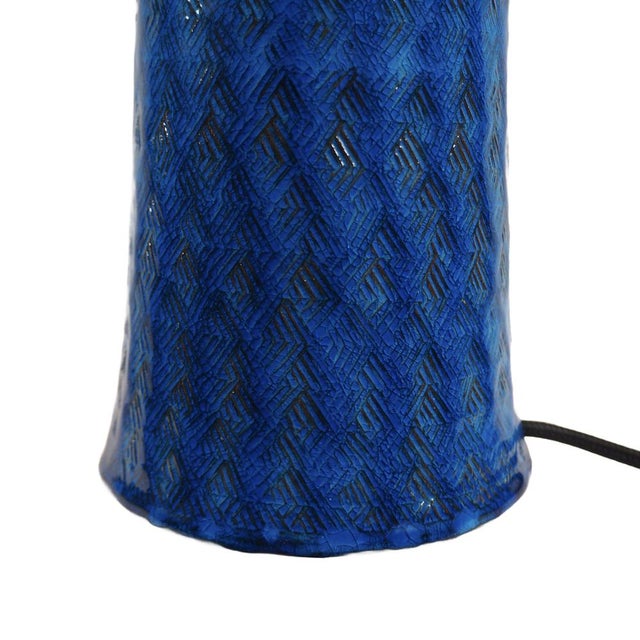 Danish Sculptural Stoneware Table Lamp in Terracotta and Cobalt Blue by Nils Kähler, 1950s For Sale - Image 11 of 14