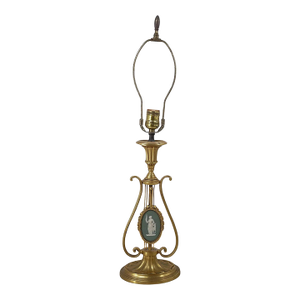 Mid 20th Century Neoclassical Gilt Bronze Lyre & Green Jasperware Table Lamp Wedgewood