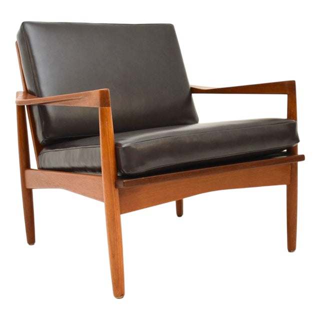 Vintage Danish Teak and Leather Armchair by Christian Jensen for Haslev, 1960 For Sale