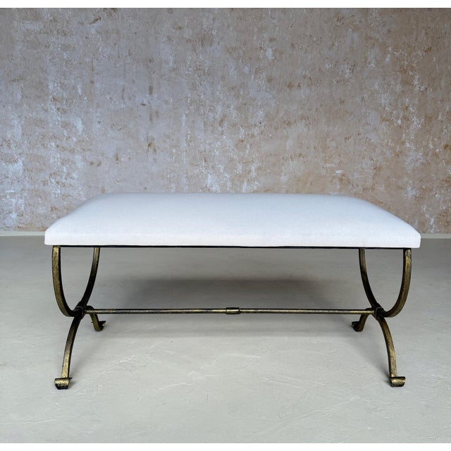 Spanish Gilt Iron Bench With Scrolled Feet For Sale - Image 4 of 12