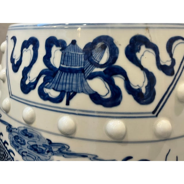Mid 20th Century Mid 20th Century Blue & White Chinese Dragon Garden Stool Side Tables - A Pair For Sale - Image 5 of 15