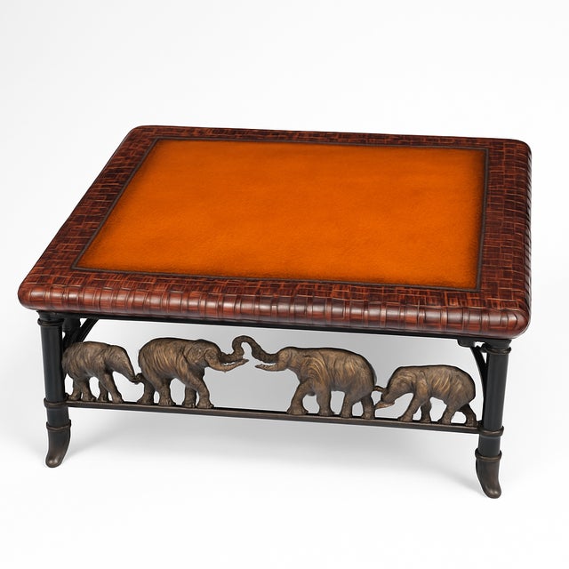Mid 20th Century Maitland-Smith Figural Elephant Bronze & Leather Coffee Table – 20th Century For Sale - Image 5 of 6