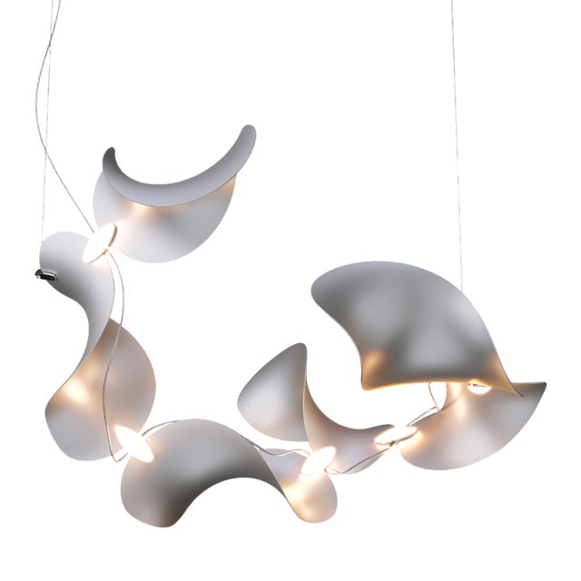 Dune 6 Spiral Chandelier with Silver Anodized Shades by Daniel Becker for Moss Objects For Sale