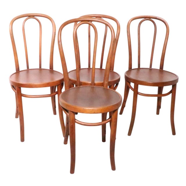 Early 20th Century Set of Four Vienna Secessionist Style Thonet Bentwood Cafe Bistro Dining Chairs For Sale - Image 10 of 13