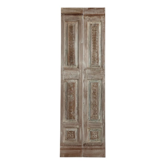 Antique Floral Carved French Double Doors | Reclaimed Wood Elegance 80x24 For Sale