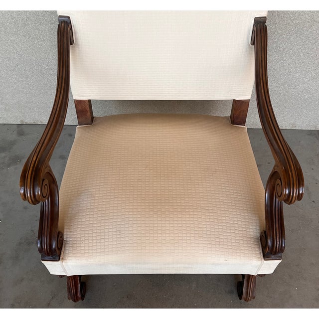 Antique White Louis Xvi Style Spanish Pair of Carved Walnut Armchairs, 1900s For Sale - Image 8 of 12