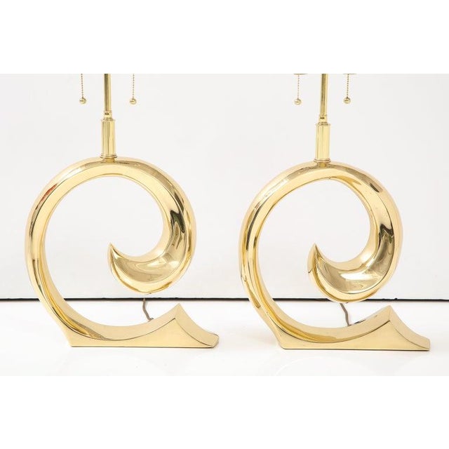 Pair of Polished Brass Pierre Cardin Logo Lamps by Erwin Lambeth For Sale In New York - Image 6 of 10