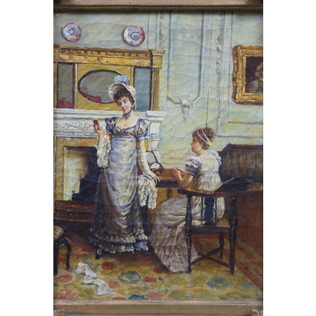 20th Century "The Keepsake" Regency Style Oil Painting After Charles Haigh Wood For Sale - Image 6 of 11