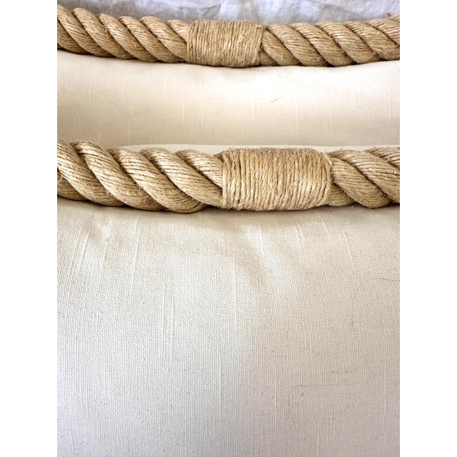 Farmhouse Pair of Large Coastal Rope Down Filled Pillows For Sale - Image 3 of 9