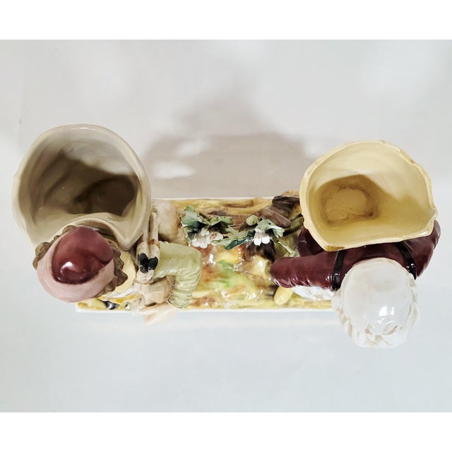 Brown Antique German Hand Painted Volkstedt Porcelain Grouping Man & Woman For Sale - Image 8 of 13