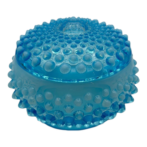 1940s Vintage Fenton Blue Opalescent Hobnail Glass Trinket Dish