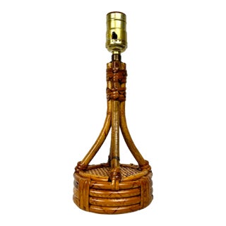 Mid Century Rattan Burnt Bamboo Lamp For Sale