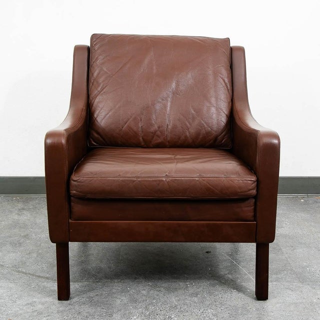 Mid Century Danish Modern Lounge Chair Brown Leather Arm Denmark MCM Armchair For Sale In Sacramento - Image 6 of 11