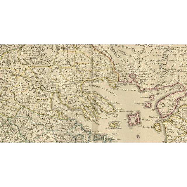 Elegant antique map depicting Northern Greece and the central Balkans, covering Macedonia, Thrace, Illyria, Moesia, and...