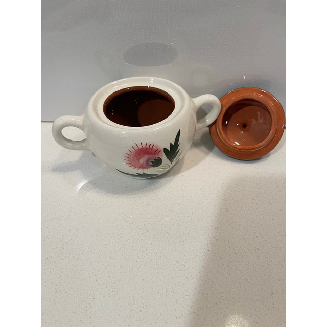 Stangl Mid 20th Century Stangl Pottery Pink Thistle Sugar Bowl & Lid For Sale - Image 4 of 9