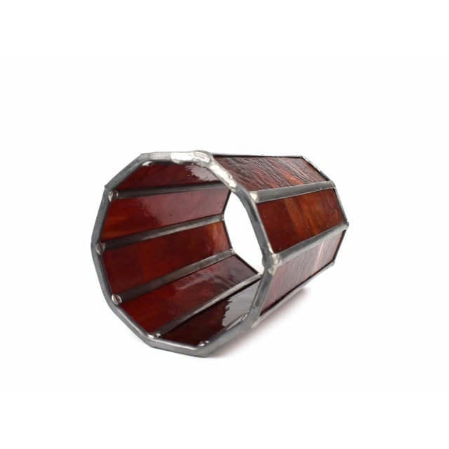 Late 20th Century Handmade Stained Red Glass Candle Holder Hurricane Shade Cover For Sale - Image 6 of 8