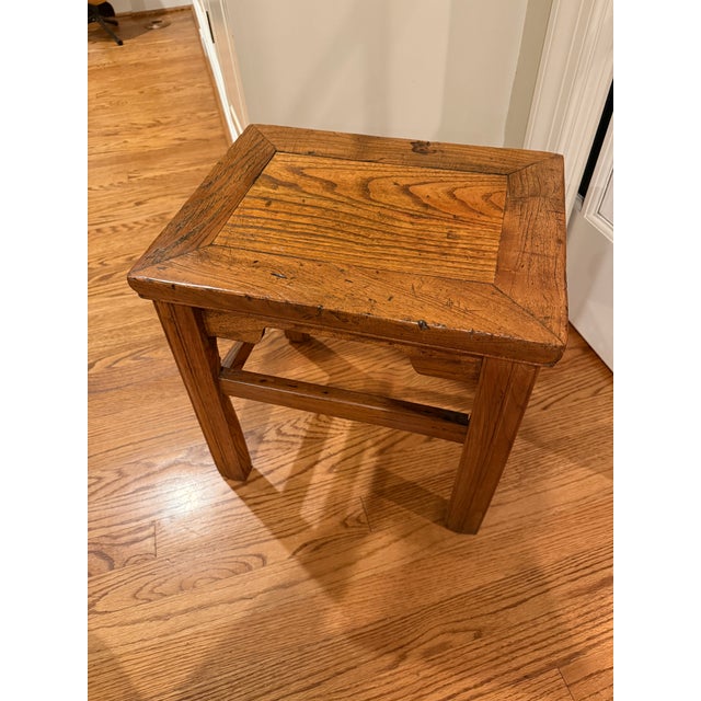 Antique Chinese Hardwood Elm Low Side Table / Stool For Sale - Image 12 of 17