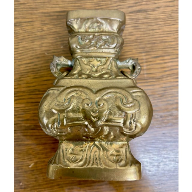 Bronze Vintage Asian Bronzed Brass 5 Inch Bud Vase For Sale - Image 8 of 8