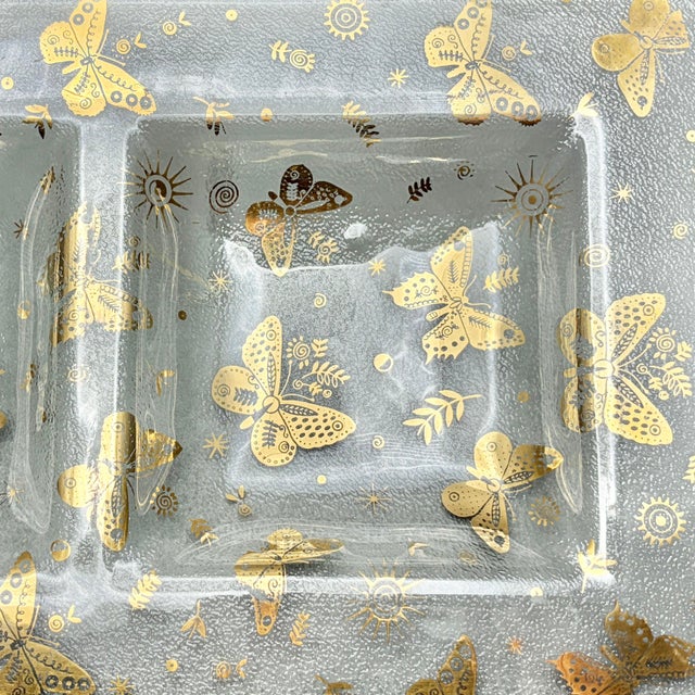 Gold Vintage Mid Century Modern Georges Briard "Golden Butterflies" Glass Divided Serving Dish For Sale - Image 8 of 10