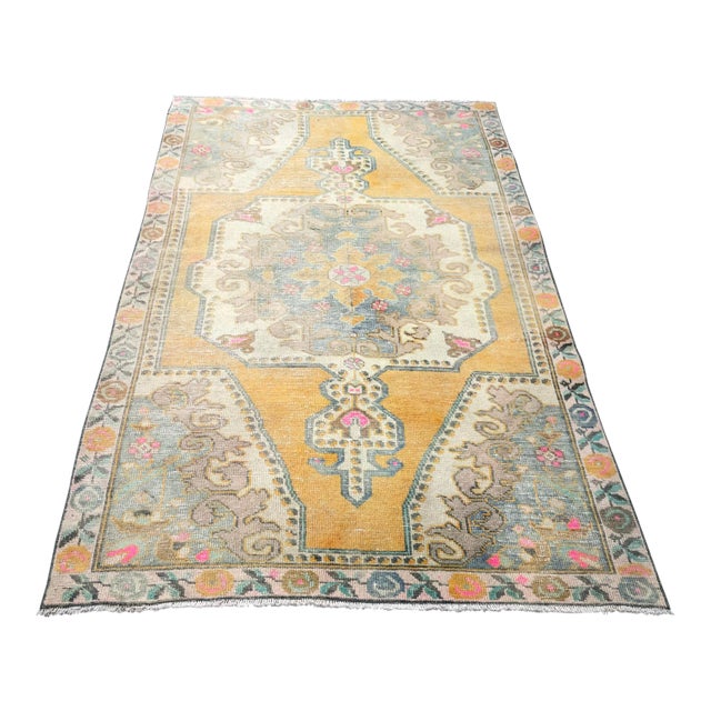 1960s Vintage Turkish Floral Rug - 4′5″ × 7′3″ For Sale