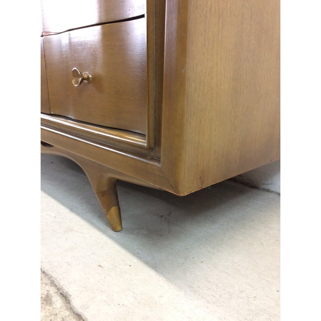 Wood Mid Century Modern Lowboy Dresser With Brass Hardware For Sale - Image 7 of 12