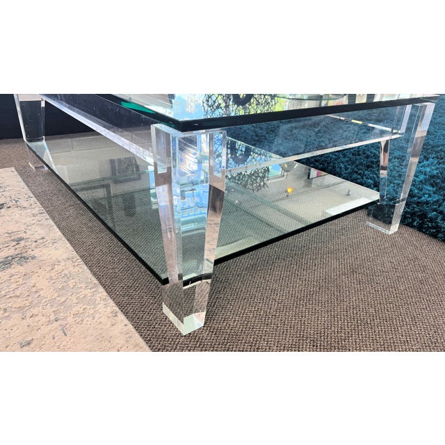 Two-Tier Lucite and Glass Coffee Table For Sale - Image 14 of 14