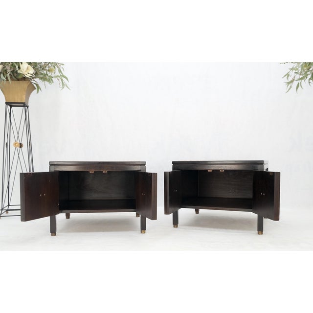 Pair Square Marble Top 2 Door Nightstands End Tables Large Decorative Pulls Mint For Sale - Image 15 of 16