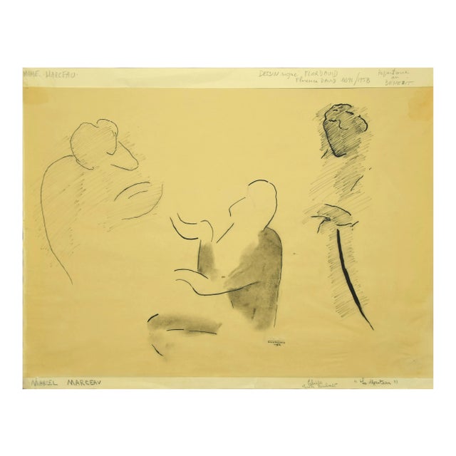 Flor David, Le Manteau, 1952, Original Black China Ink and Pencil Drawing For Sale