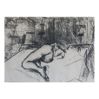 Reclining Nude Figure, Charcoal Drawing, 1950s For Sale