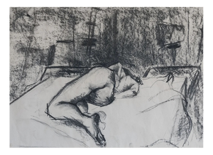 Reclining Nude Figure, Charcoal Drawing, 1950s