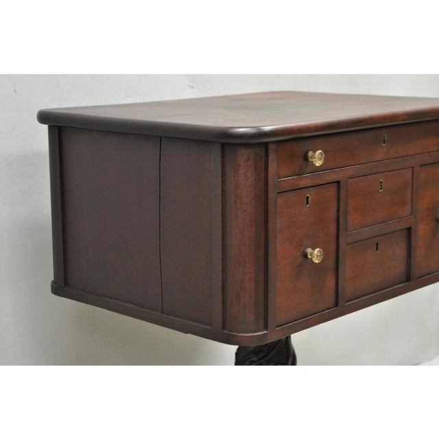 Antique American Empire Carved Paw Foot Pedestal Base Work Stand Side Table For Sale - Image 14 of 18