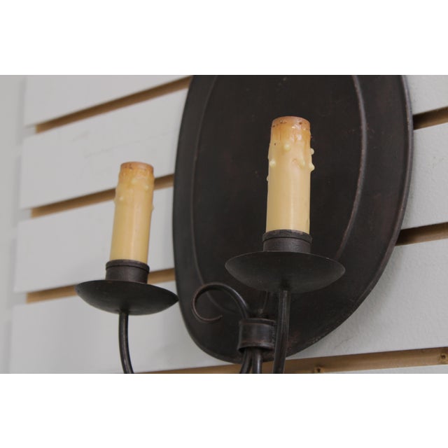 Traditional 1990s Oval Metal Flemish Double Arm Sconces - a Pair For Sale - Image 3 of 11