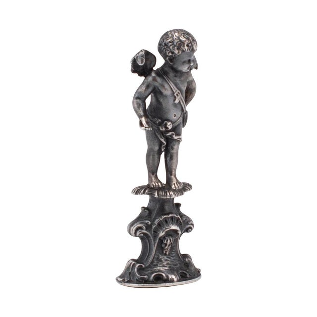Rococo Late 19th Century Silver Wax Seal Stamp of Cherub Figurine For Sale - Image 3 of 8