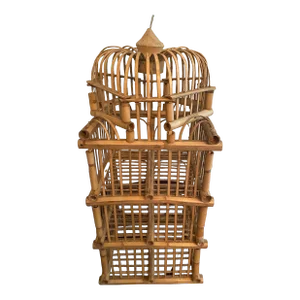 1970s Vintage Rattan Pagoda Style Wine Rack