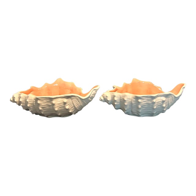 Mid Century Modern Fitz and Floyd Conch Seashell Bowls Catchalls - A Pair For Sale