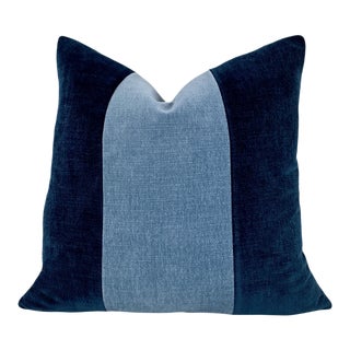 Navy and Blue Color Block Velvet Throw Pillow For Sale
