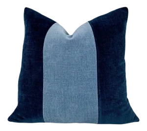 Navy and Blue Color Block Velvet Throw Pillow